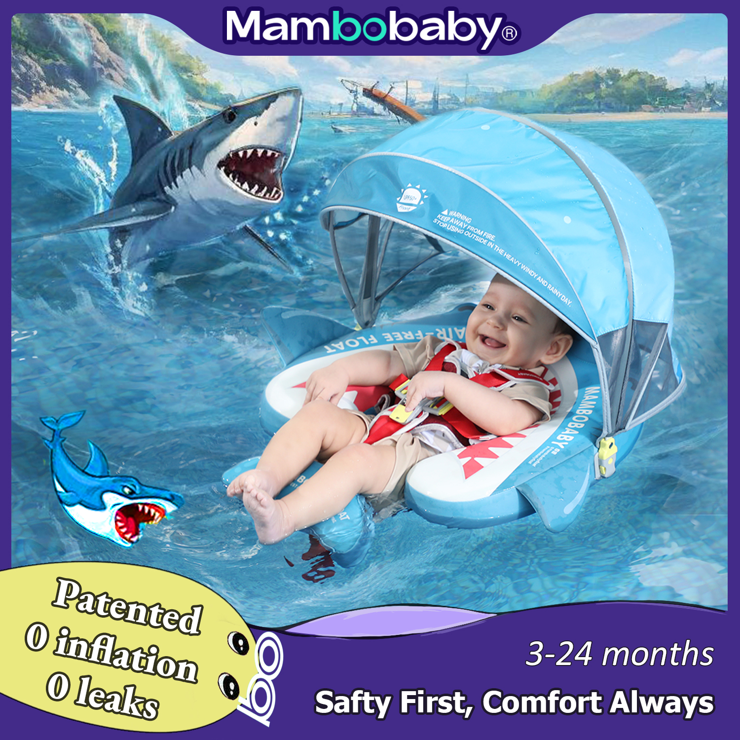 Mambobaby Baby-Pool-Schwimmer, Vip 5, Dropshipping, schwarze Luftmatte für Kleinkinder, nicht aufblasbare Nation-Boje mit Sonnenschirm, Strandspielzeug