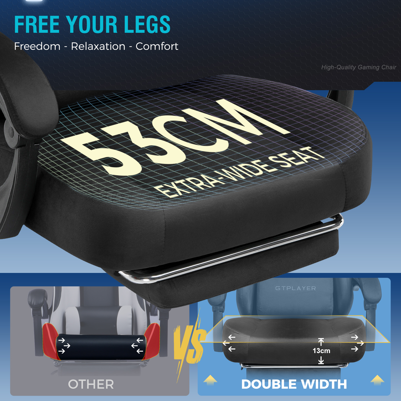 GTPLAYER Ergonomiczny Fotel Gamingowy z Odchylanym Oparciem 160°, Oddychające Krzesło Biurowe z Wysuwanym Podnóżkiem i Materiałem Wysokiej Jakości