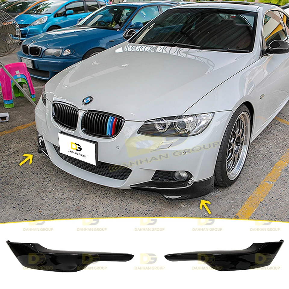 B.M.W 3 Series E92 E93 LCI 2007 - 2013 parachoques delantero esquina solapas extensión izquierda y derecha Piano negro brillante plástico