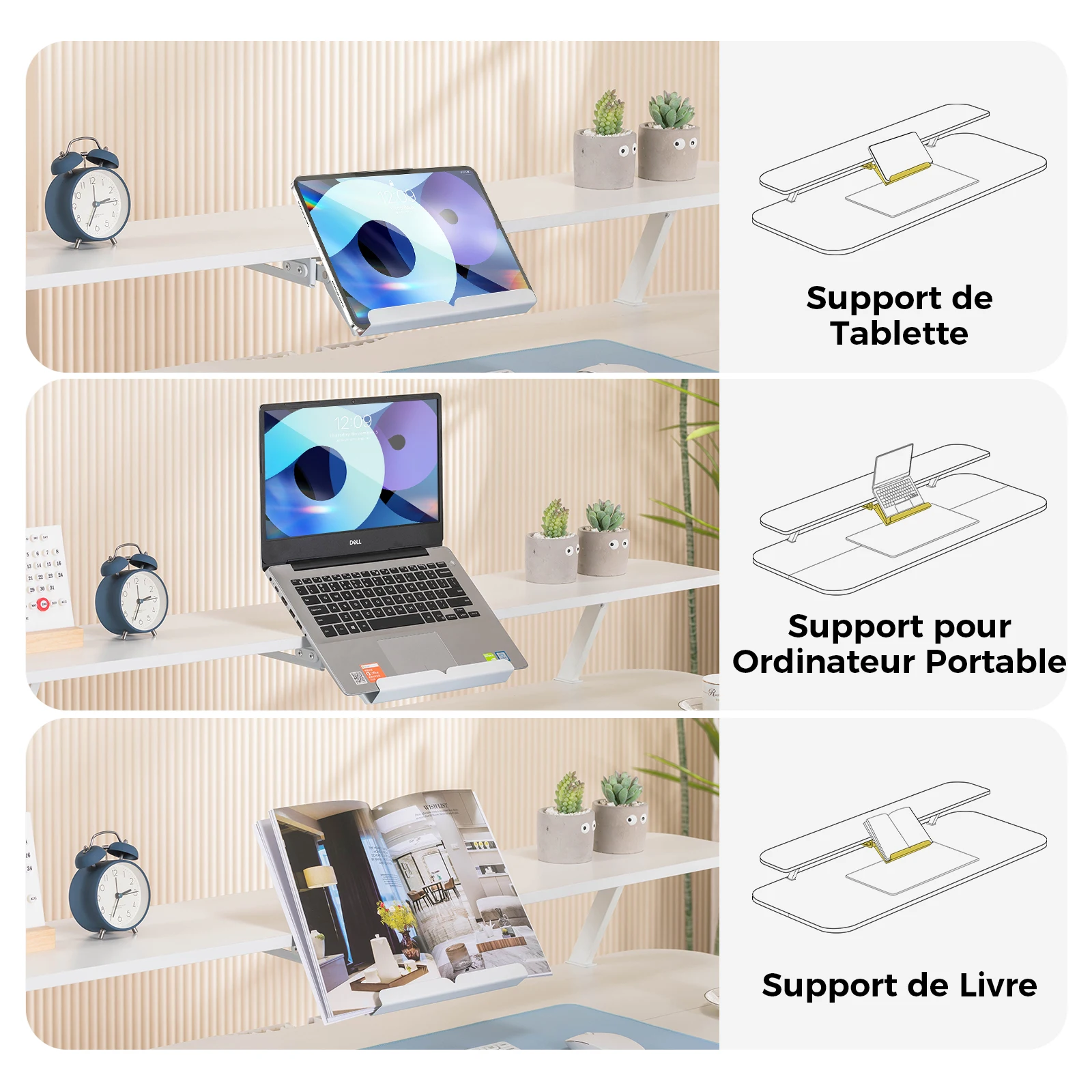 Bureau électrique réglable en hauteur COMHOMA avec tiroirs, support d'écran, support de tablette, avec contrôle de mémoire à 3 hauteurs, blanc