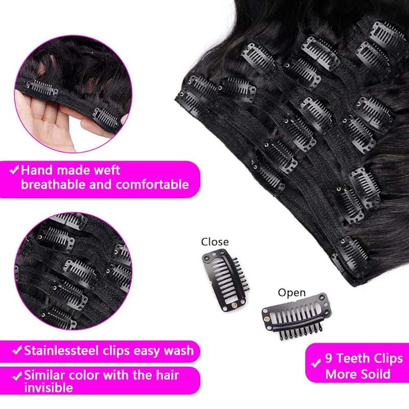 Vague de corps 100% pince brésilienne dans les Extensions de cheveux cheveux humains 8 pièces Extensions de cheveux Remy Clip ins pour les femmes avec 18Clips 120g