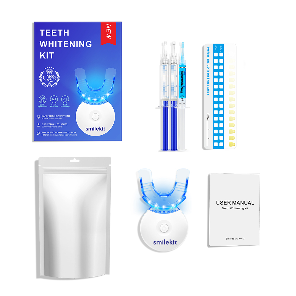 Tandenbleekset - 5X LED-lichttandenbleekmiddel met 35% carbamideperoxide, mondbakken, 3 verwijderende gel en ladekoffer