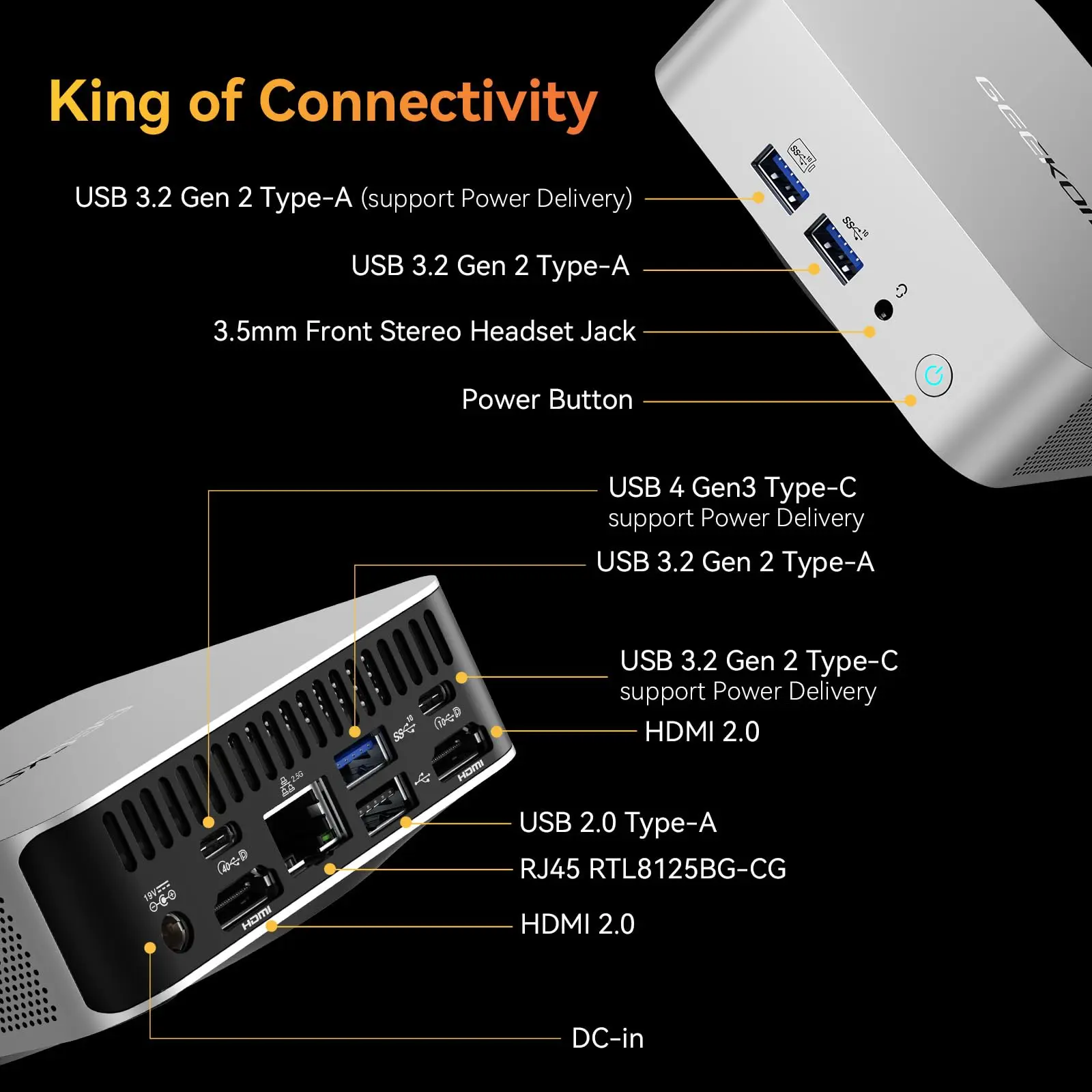 GEEKOM A8 AI Mini PC, AMD Ryzen 9 8945HS (up to 5.2GHz) Mini Computers, 32GB DDR5 5600MHz RAM&2TB PCIe 4.0 SSD, Windows 11 Pro
