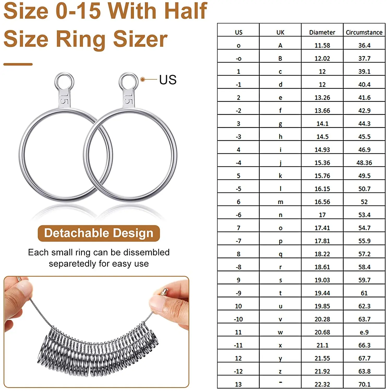 11 Pieces Of US UK Ring Mandrel Sets Size 1-13 With Half Ring Size Measuring Instrument Jewelry Repair Measuring Tools Kit