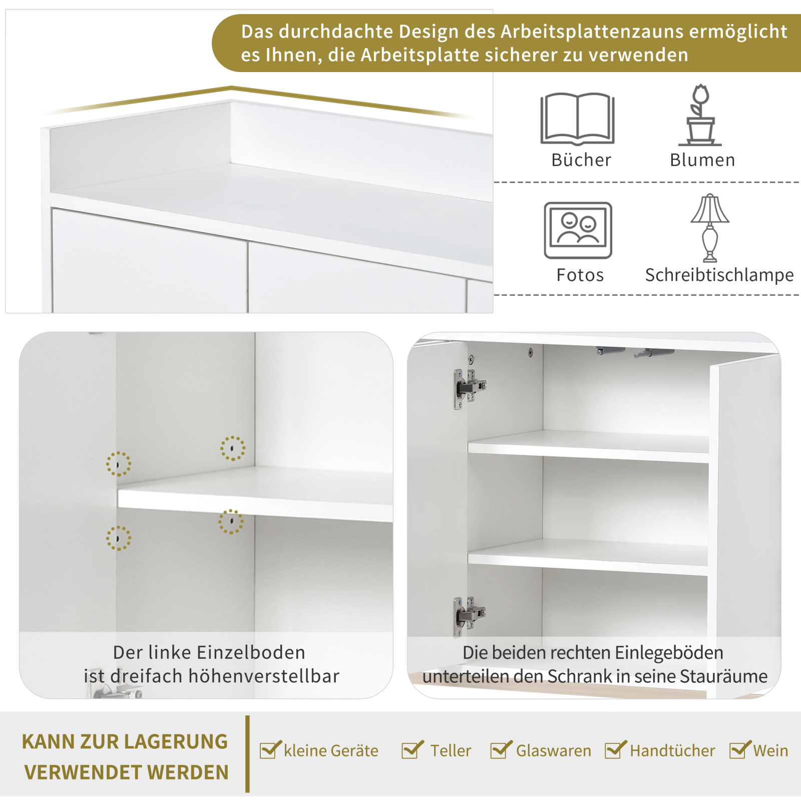 Modernes Side board im minimalist ischen Stil 4-türiger griff loser Buffets chrank für Esszimmer, Wohnzimmer, Küche (weiß)