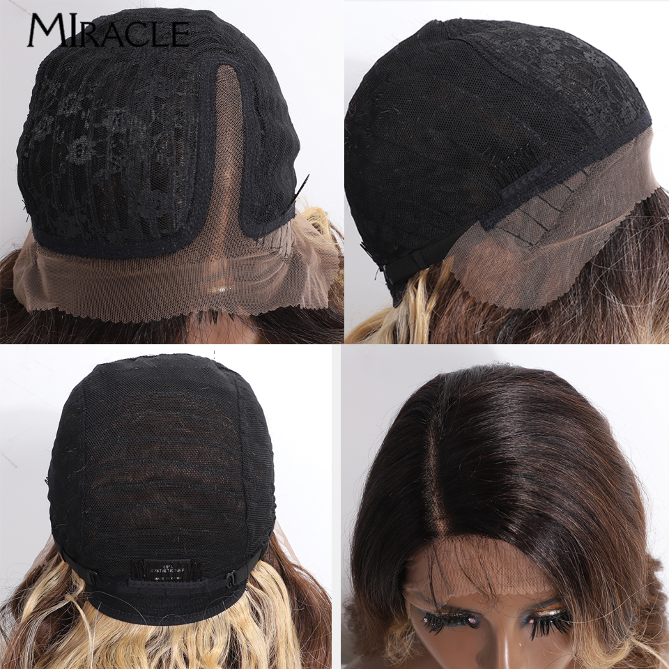 Miracle-女性用ディープルーズウェーブ合成ウィッグ、wavyレースフロントウィッグ、サイドパーツコスプレウィッグ、ジャズ、ブルー、ブロンド、36インチ