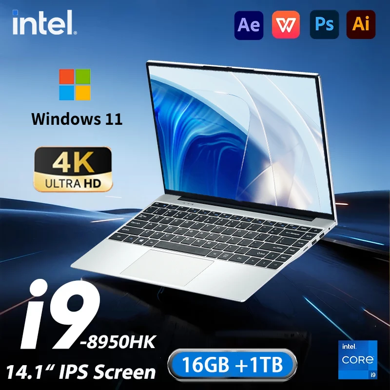 Notebook portatile Windows 11 Pro Computer portatile da 14,1 pollici Schermo HD Intel Core i9 8950HK 16 GB di RAM 1 TB 2 TB SSD laptop PC