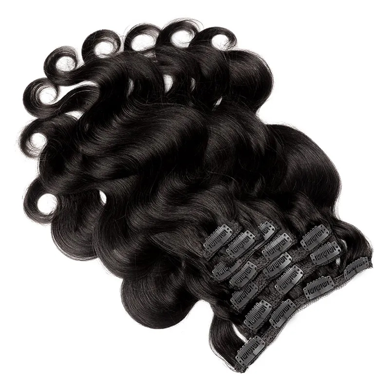 Vague de corps 100% pince brésilienne dans les Extensions de cheveux cheveux humains 8 pièces Extensions de cheveux Remy Clip ins pour les femmes avec 18Clips 120g