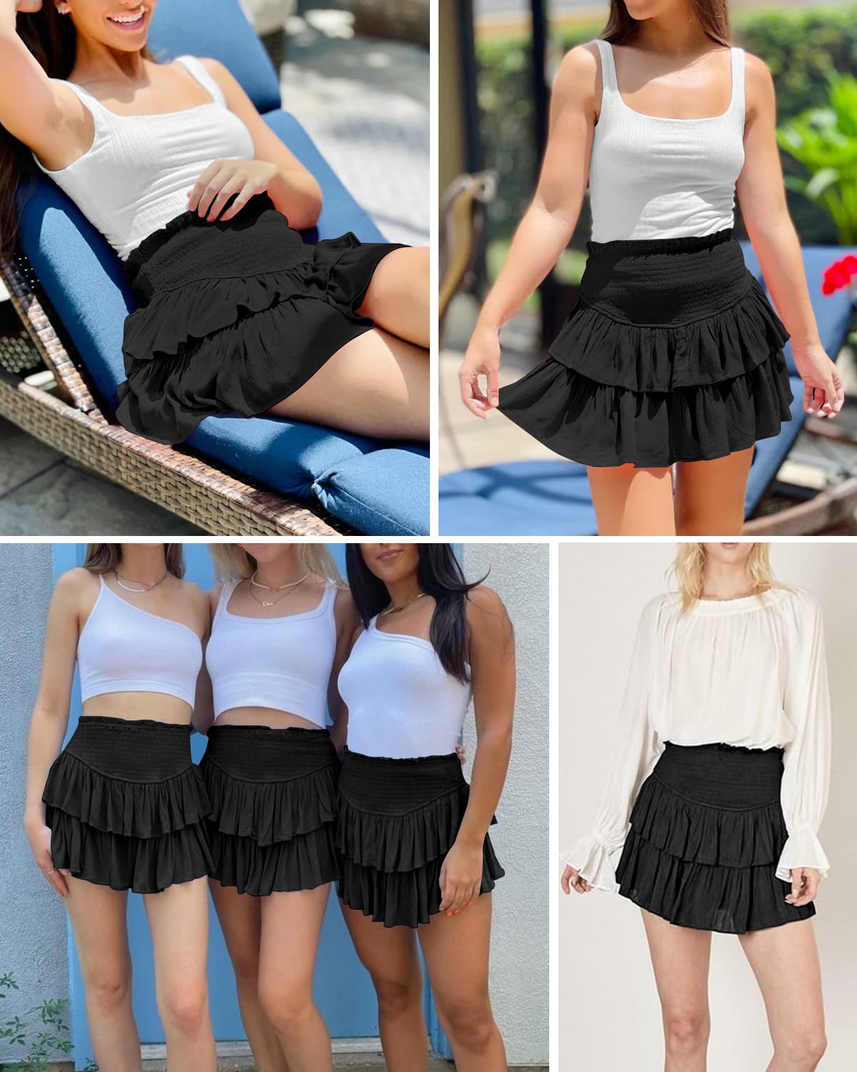 Mia Muse – Mini jupe taille haute pour femmes, couches péplum, décontractée, toutes saisons, basique, couleur unie, Preppy, évasée, jupe trapèze