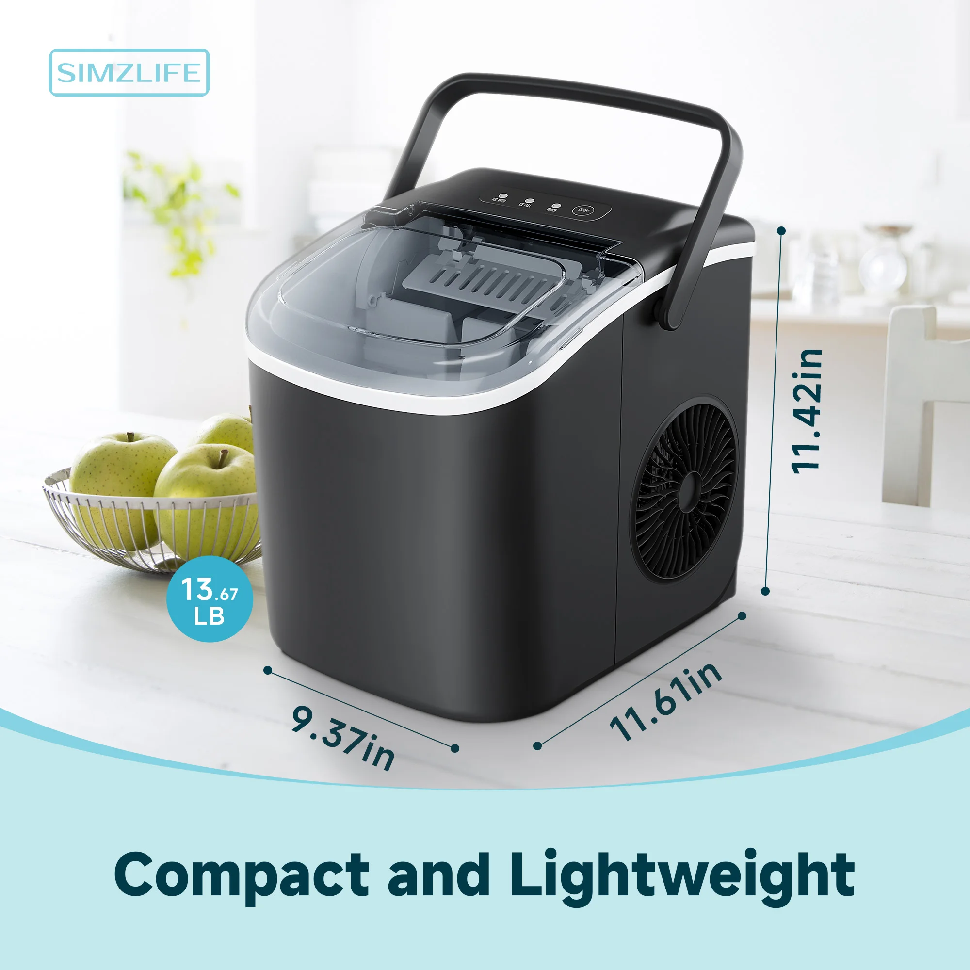 SIMZLIFE Desktop Ice Maker, Self-Cleaning, Portable Ice Maker with Ice Scoop,Ice Making Machine,Bullet Ice,For Home/Kitchen/RV