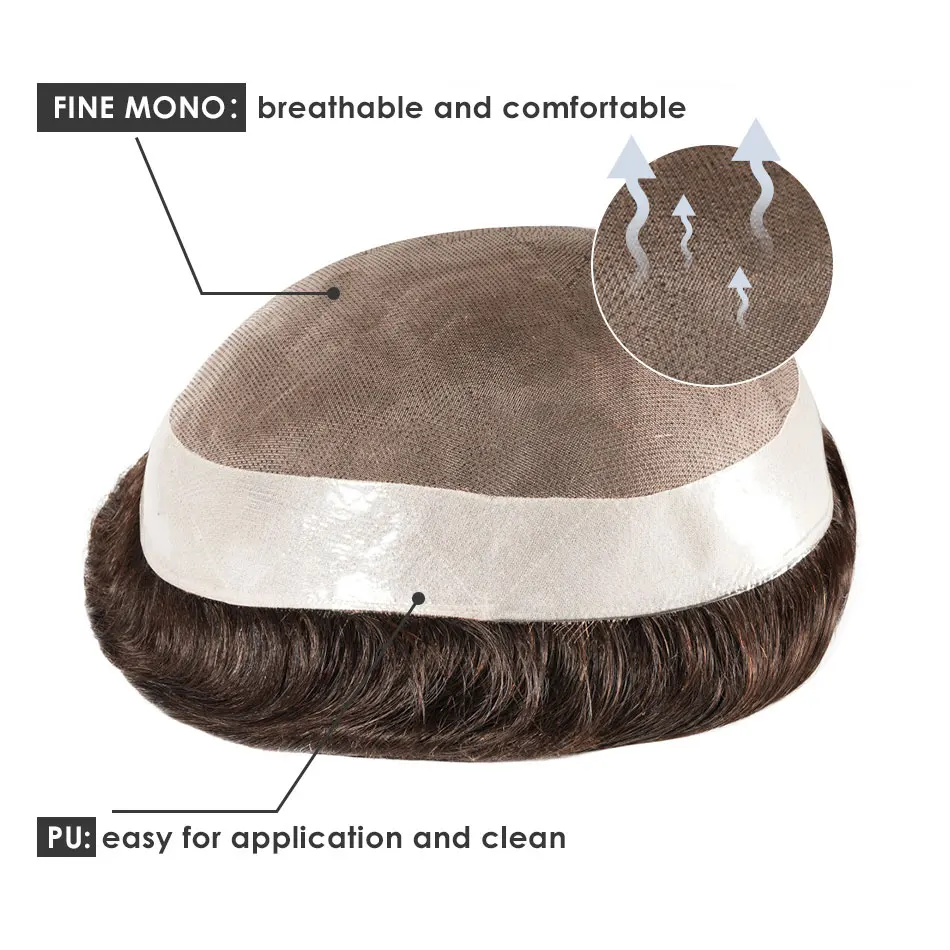 Mono ทนทานผมมนุษย์ Toupee ผู้ชาย Breathable ชายผม Prosthesis Capillary ผู้ชาย 130% ความหนาแน่น 6 "วิกผมชายระบบจัดส่งฟรี