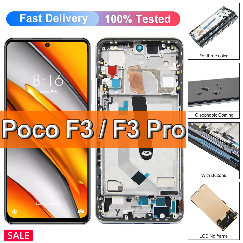 LCD Voor Xiaomi POCO F3 LCD Display met Frame Touch Screen Digitizer Vergadering Vervanging Voor POCOF3 M2012K11AG Scherm Reparatie