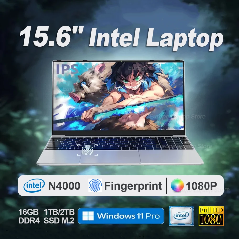 Ordenador portátil Intel Celeron N4000 de 15,6 pulgadas, PC ultrafino con Windows 11 Pro, 16GB de RAM, 1TB, 2TB, SSD, para oficina y estudio