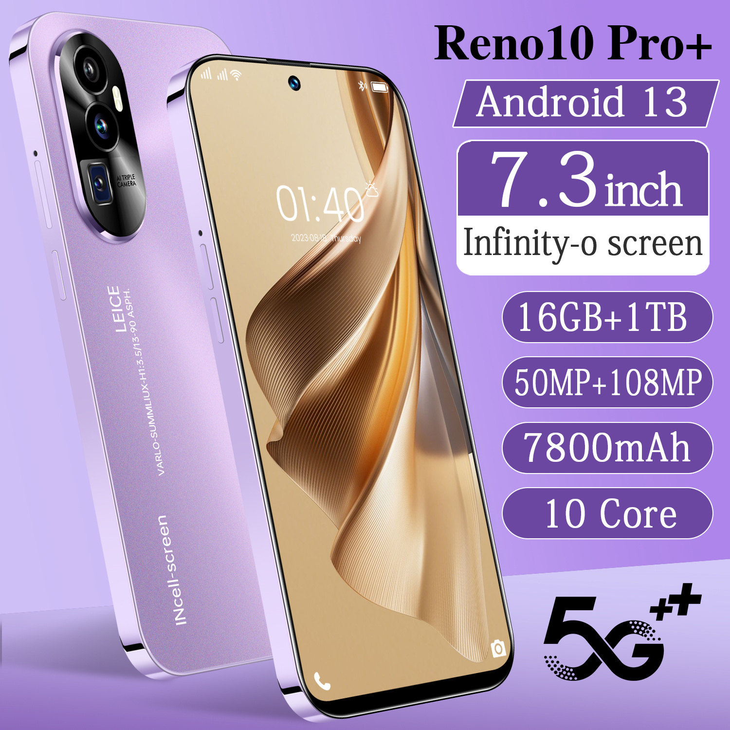 Nouveau smartphone Reno10 Pro 5G : écran HD + 7,3 pouces, 16 go + 1 to, 108mp + 50mp, double caméra, batterie 7800mAh, Snapdragon 8 Gen 2, Android 13