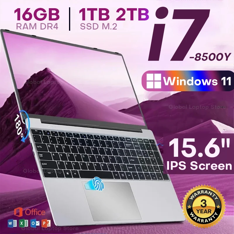 2025 Nuovi laptop da 15,6 pollici Notebook Windows 11 Pro 1920*1080P Notebook Intel Core i7 8500Y 16GB RAM 1TB SSD Computer portatili da studio per ufficio