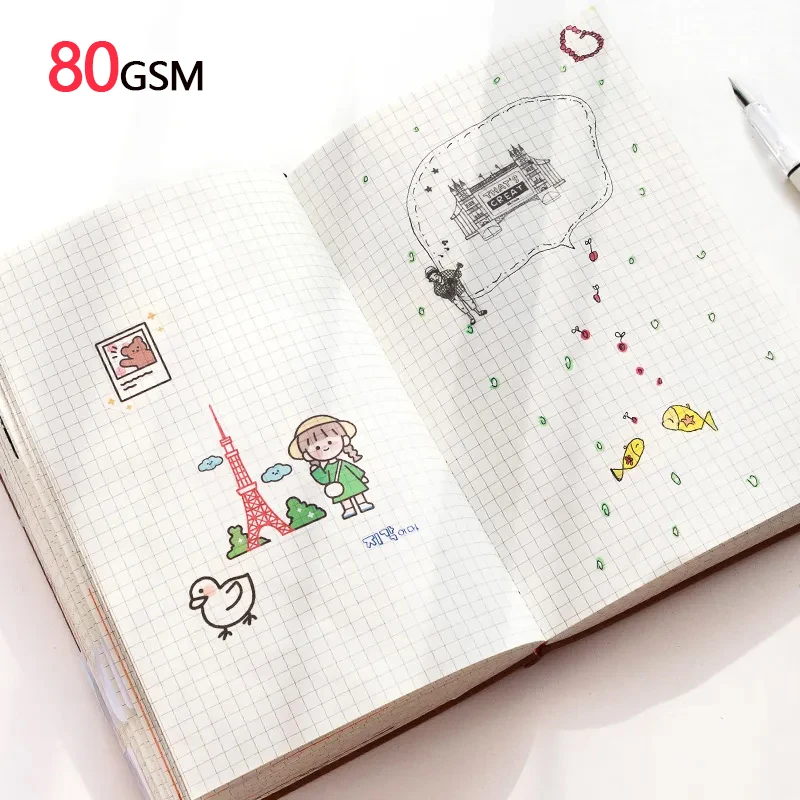 Grid Notebook A5,Travelers Journals School Office Meeting Record 80GSM/264 Pages Checkered Paper Notepad Handbook Agenda 2024/25
