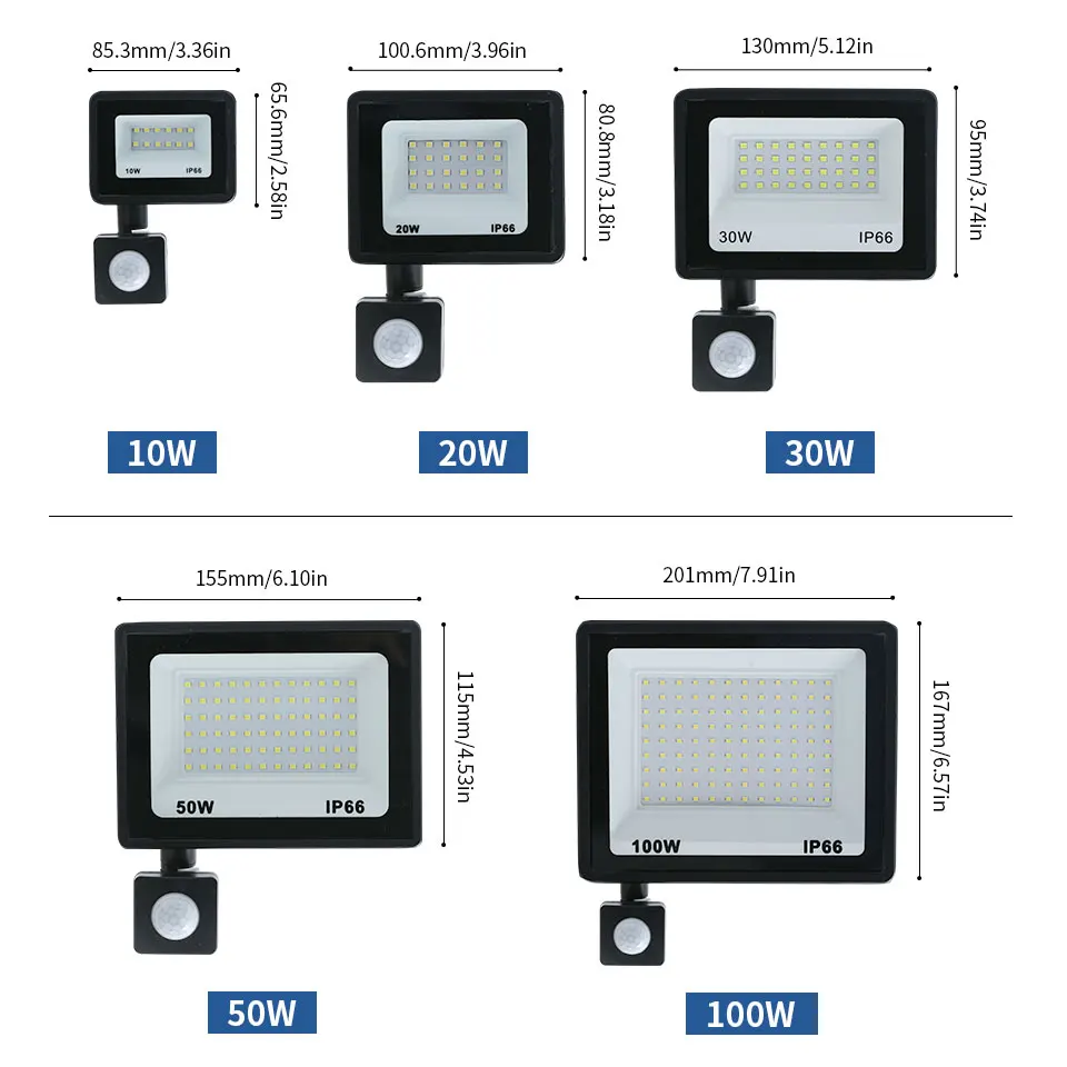 LED Floodlight 50W 100W AC220V Reflector น้ําท่วมกันน้ํา Ip66 Garden Spotlight PIR Motion Sensor ผนังกลางแจ้ง