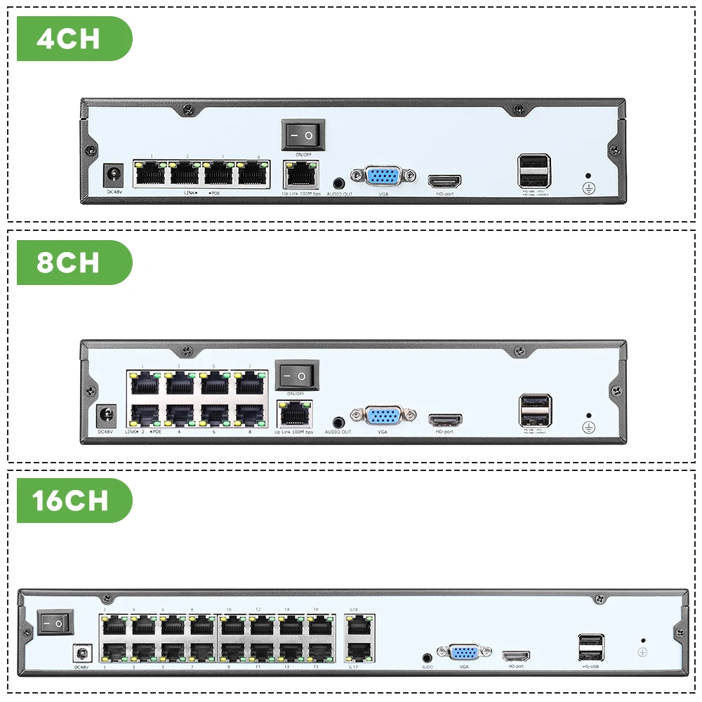 XMeye Project POE NVR Регистр 4-канальный 8-канальный 16-канальный 4K Поддержка сетевого видеорегистратора HDD 24/7 Запись IP-камеры P2P Система безопасности