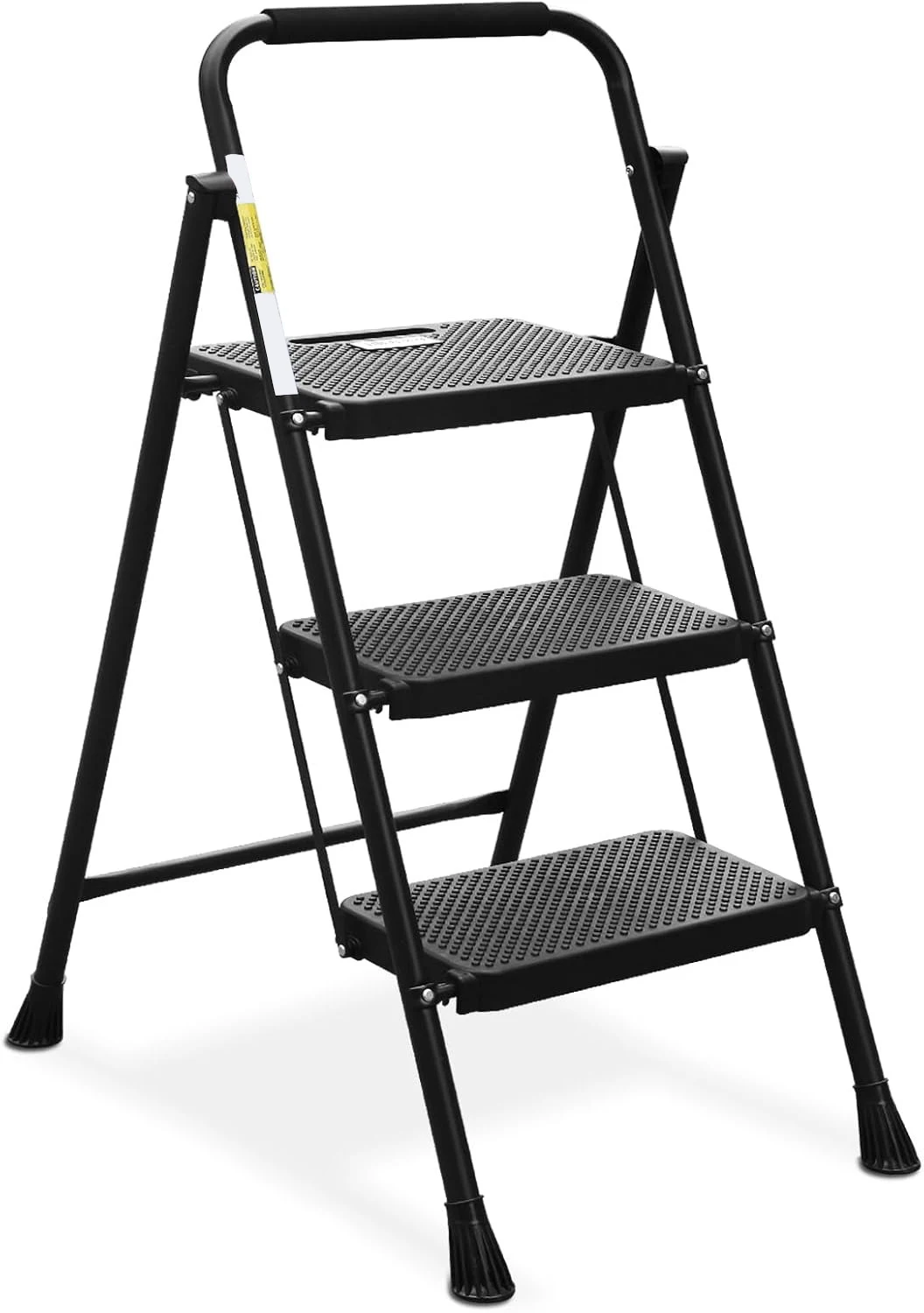 3 Step Ladder, Folding Step Stool with Wide Anti-Slip Pedal, Sturdy Steel Ladder, Convenient Handrail