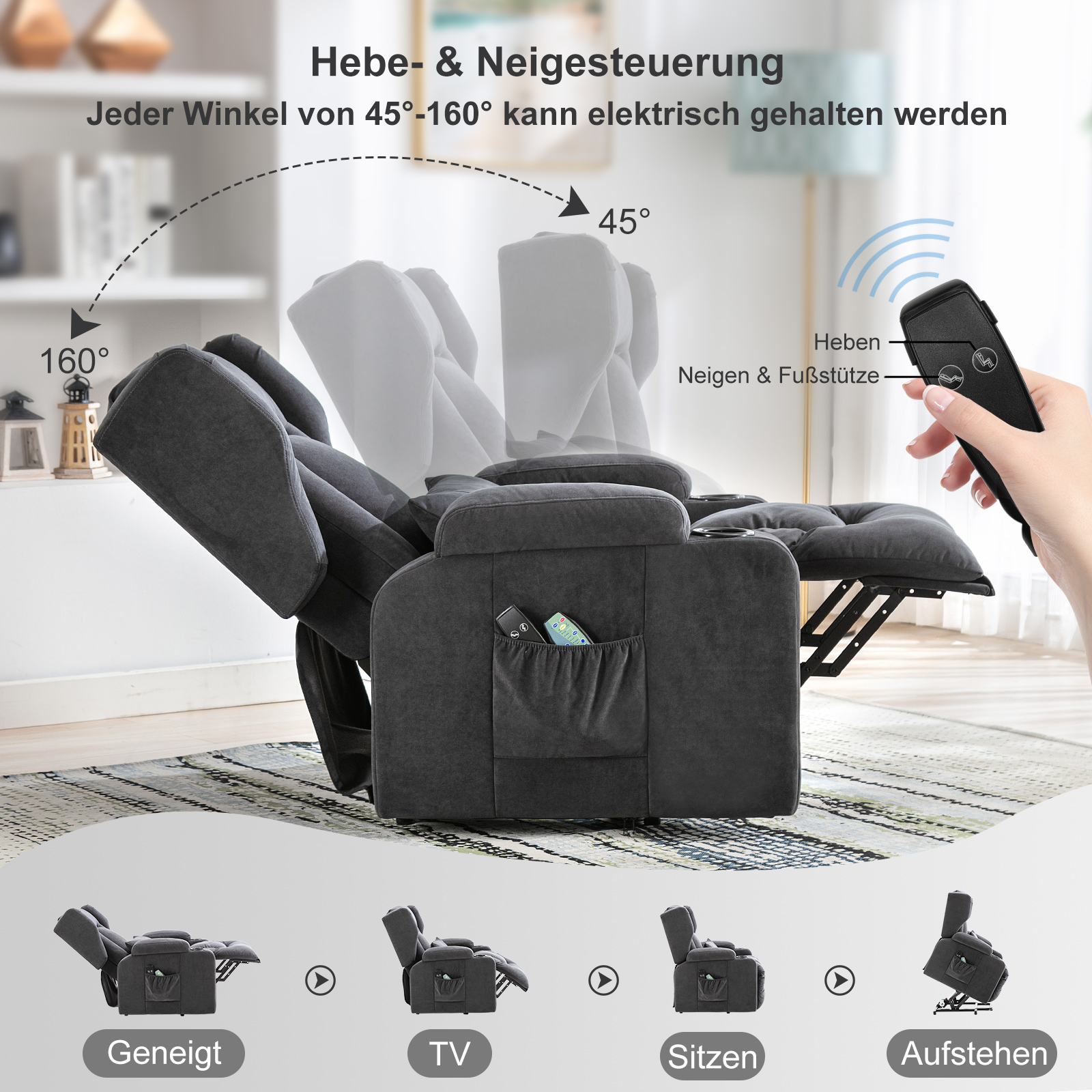 COMHOMA Relaxsessel Aufstehhilfe Massagesessel mit Stoffoberfläche elektrischer Aufstehsessel Fernsehsessel Sessel Stoff