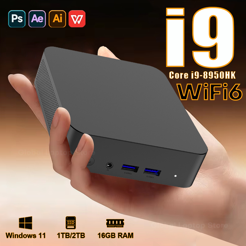 Portable Mini PC Gamer Intel Core i9 8950HK Windows 11 Pro Mini Computer 16GB RAM 512GB 1TB SSD 1000M Ethernet Gaming PC Desktop