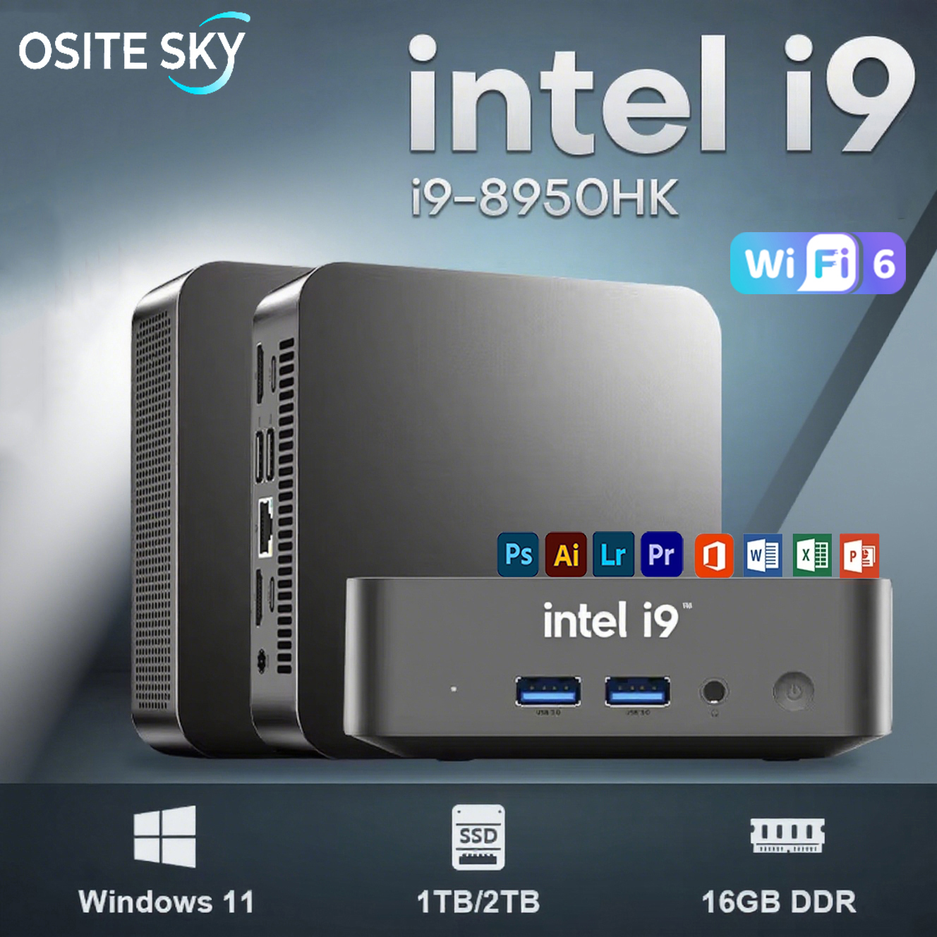 Escritorios Pc de bolsillo Mini Intel I9-8950HK ordenador PC Wifi 6 PC Gamer estudio ordenador Windows 11 Pro pequeño Minipc 16GB DDR4 1TB SSD