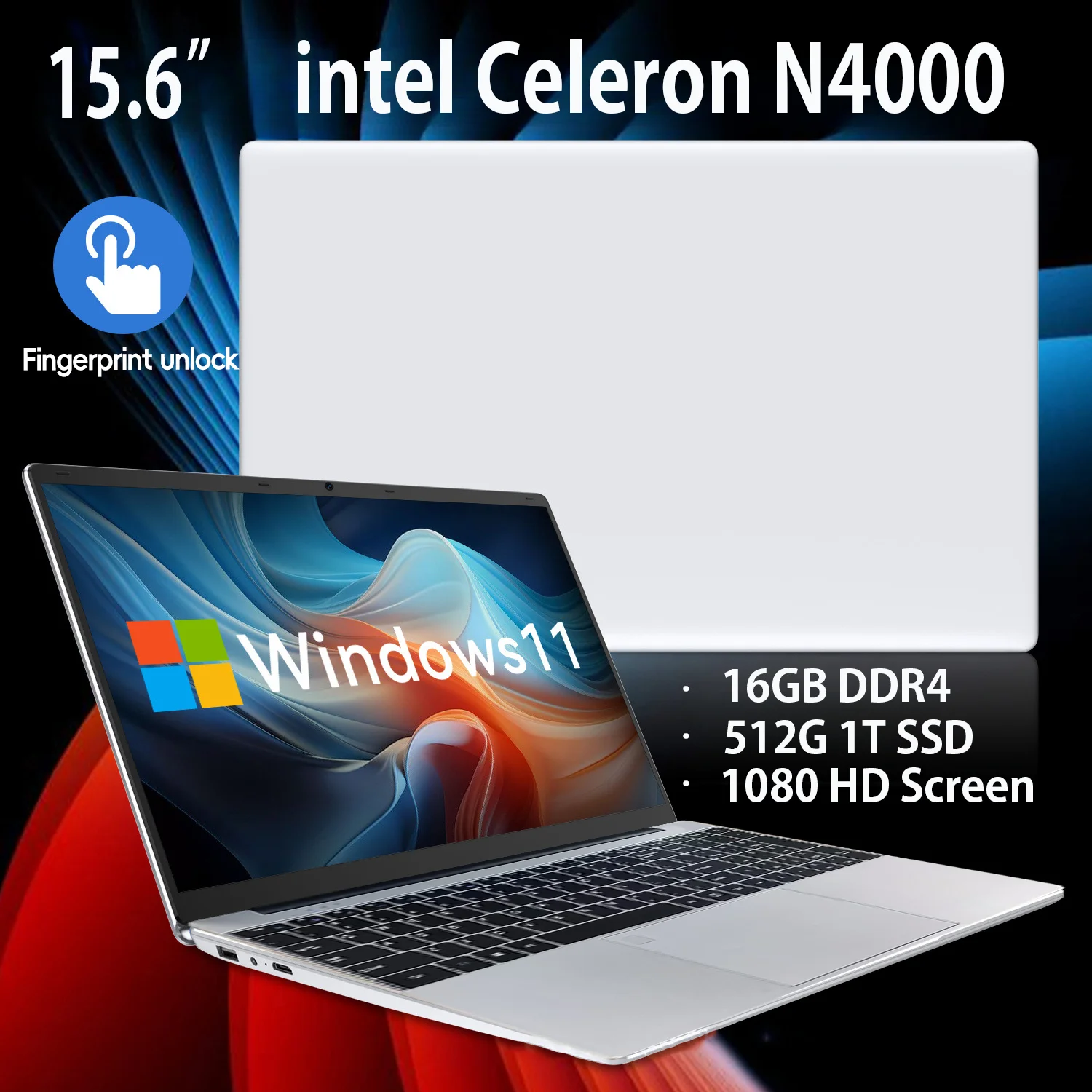 Windows 11 Pro 15,6-calowy laptop FUCHU Intel Celeron N4000 16 GB RAM 1 TB SSD Laptopy Komputer biurowy PC