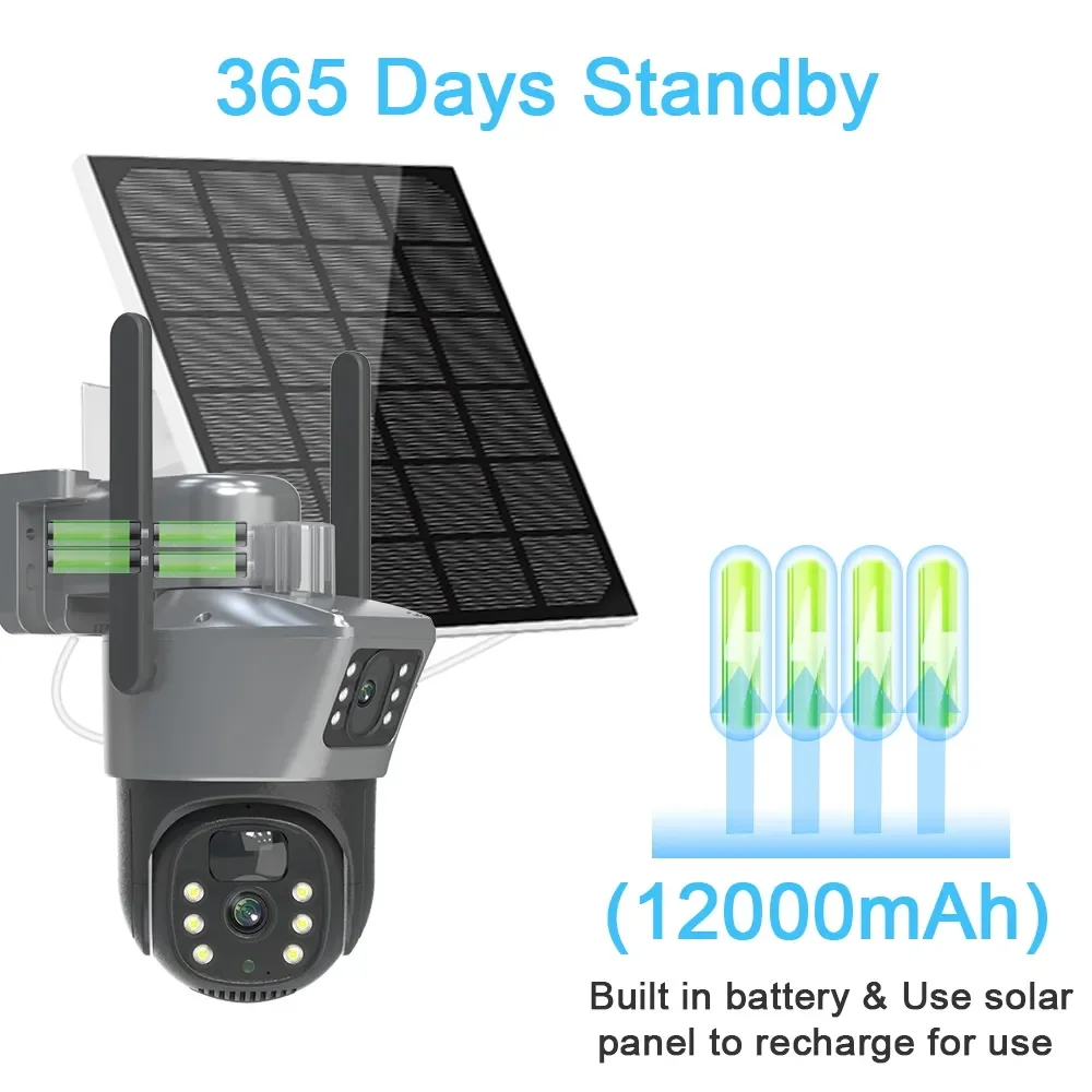 Kamera IP 4K 8MP z podwójnym obiektywem PTZ, solarna, z podwójnym ekranem, PIR, śledzeniem ludzi, zewnętrzna, WIFI, monitoring CTV, kamera bezpieczeństwa.