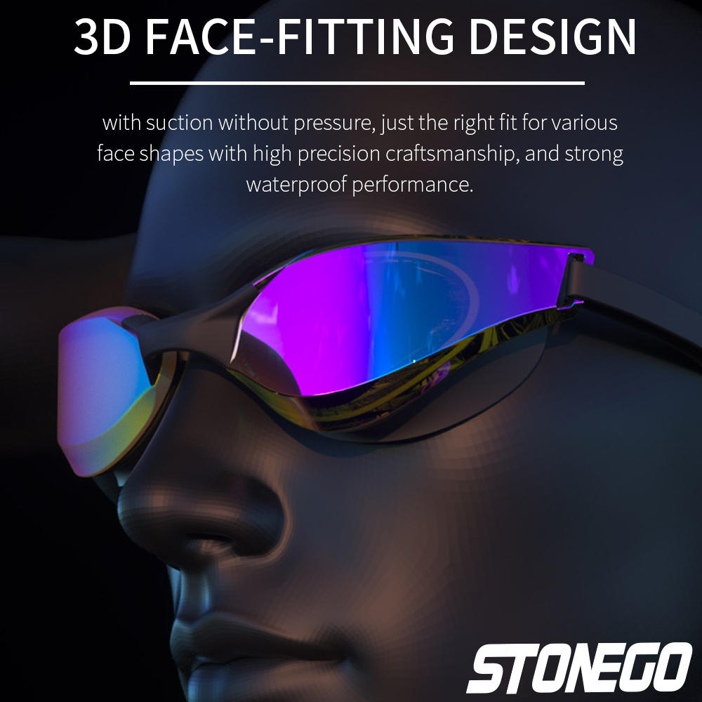 Óculos de natação profissionais antiembaçantes com lente grande angular HD, ajuste confortável, ponte nasal ajustável, design elegante
