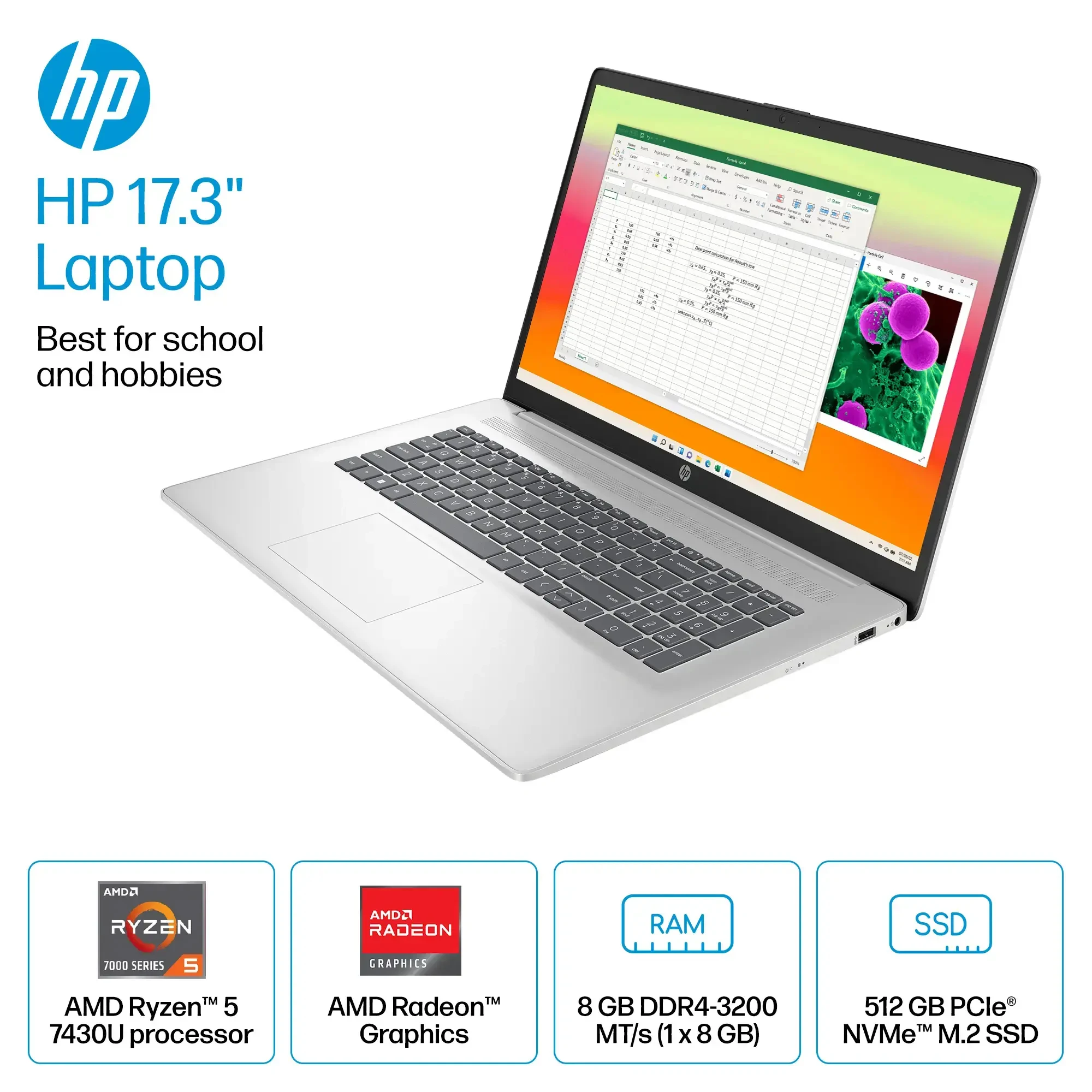 HP 17.3" FHD Business Laptop,AMD Ryzen 5 7430U Processor,8GB RAM, 512GB SSD,AMD Radeon Graphics,Wi-Fi 6, Windows 11 S