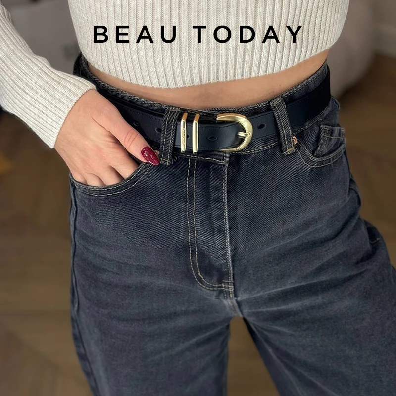 BeauToday Thắt Lưng Nữ Da Bò Móng Ngựa Khóa May Retro Nhà Thiết Kế Quần Jean Nữ ĐầM Dây Thắt Lưng Làm Bằng Tay 91005
