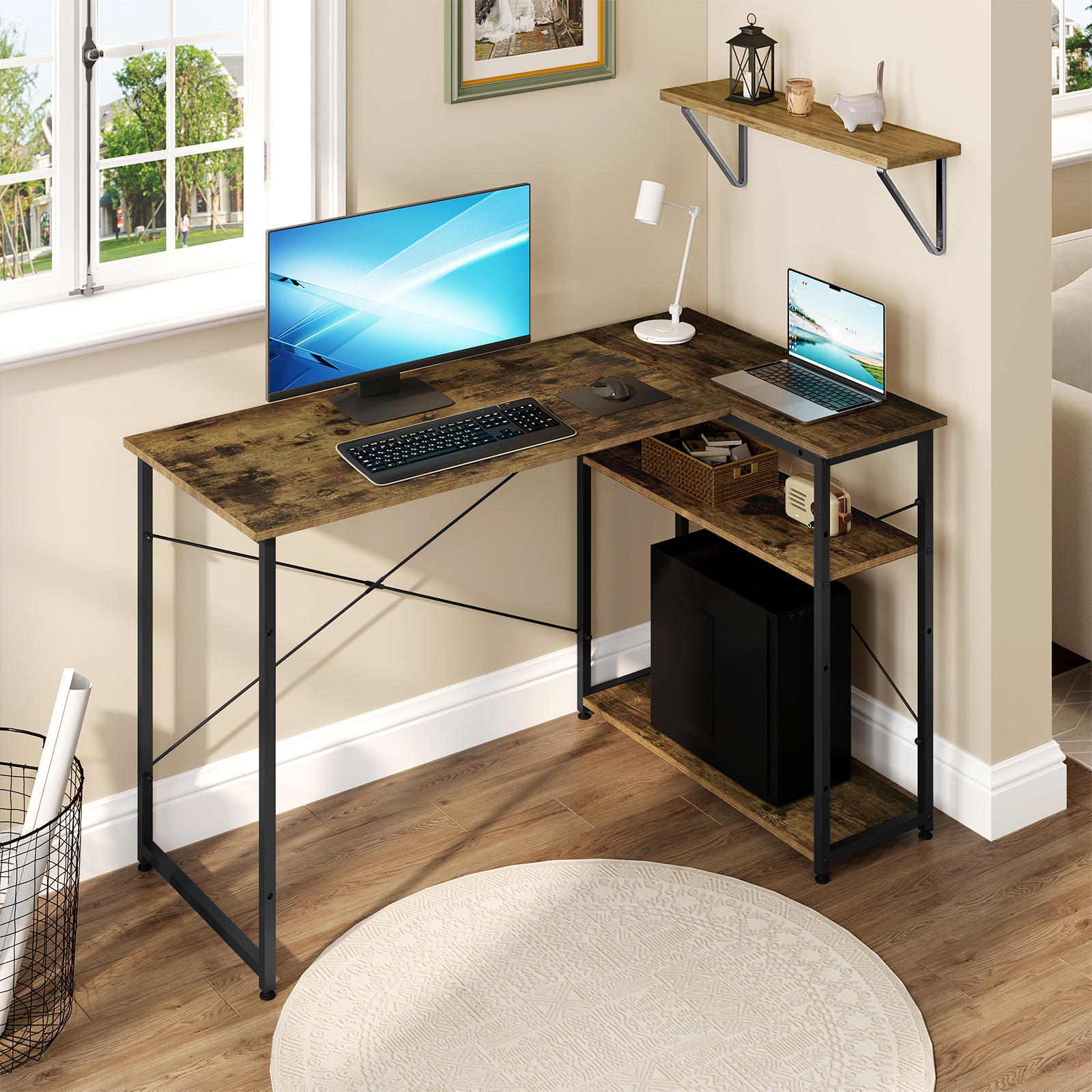 L-förmiger Büroschreibtisch, Computertisch, 120 x 72,5 x 72 cm, Ecktisch mit umkehrbarem Regal, Stauraum für Wohnzimmer, Schlafzimmer, Arbeitszimmer