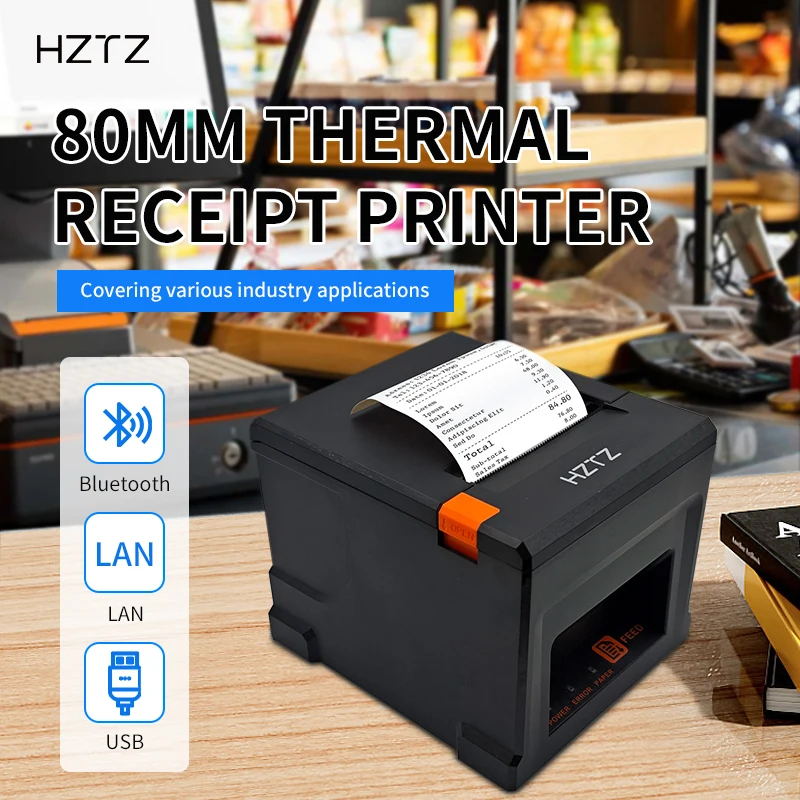 HZTZ 80mm Impressora Térmica de Recibos HZ-8360 Cortador Automático Restaurante Cozinha Impressora POS USB LAN Bluetooth