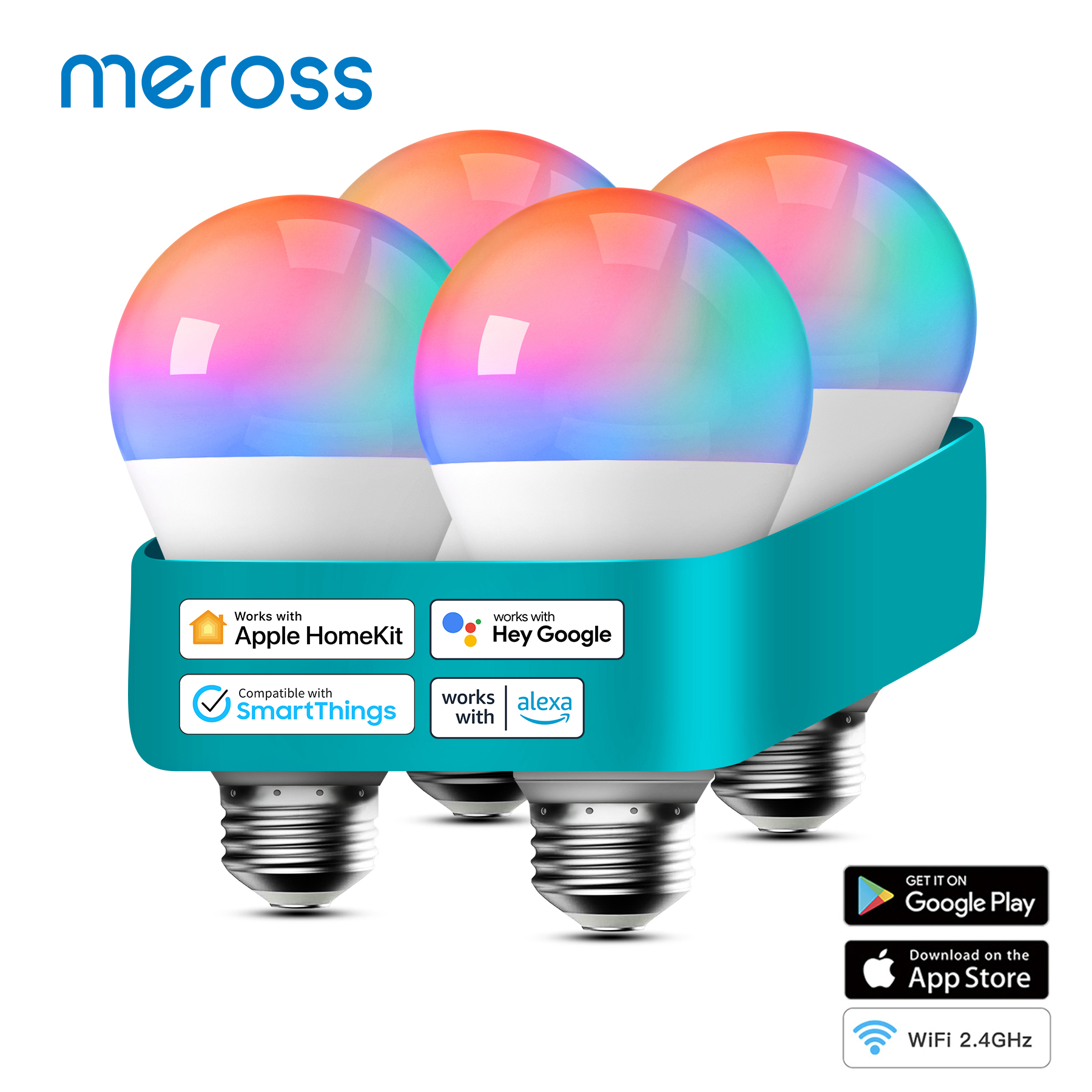 Meross Smart Bulb WiFi Glühbirne LED-Lampe RGBWW Dimmbar E26 E27 B22 9W (60W Äquivalent) Unterstützt Alexa Google Home SmartThings