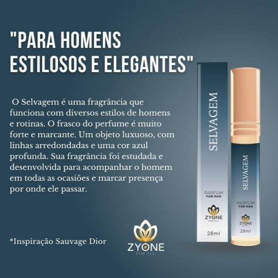 Perfume Masculino Selvagem 28ml Zyone Eau de Parfum EDP alta Fixação Frangrância Importada - Envio do Brasil