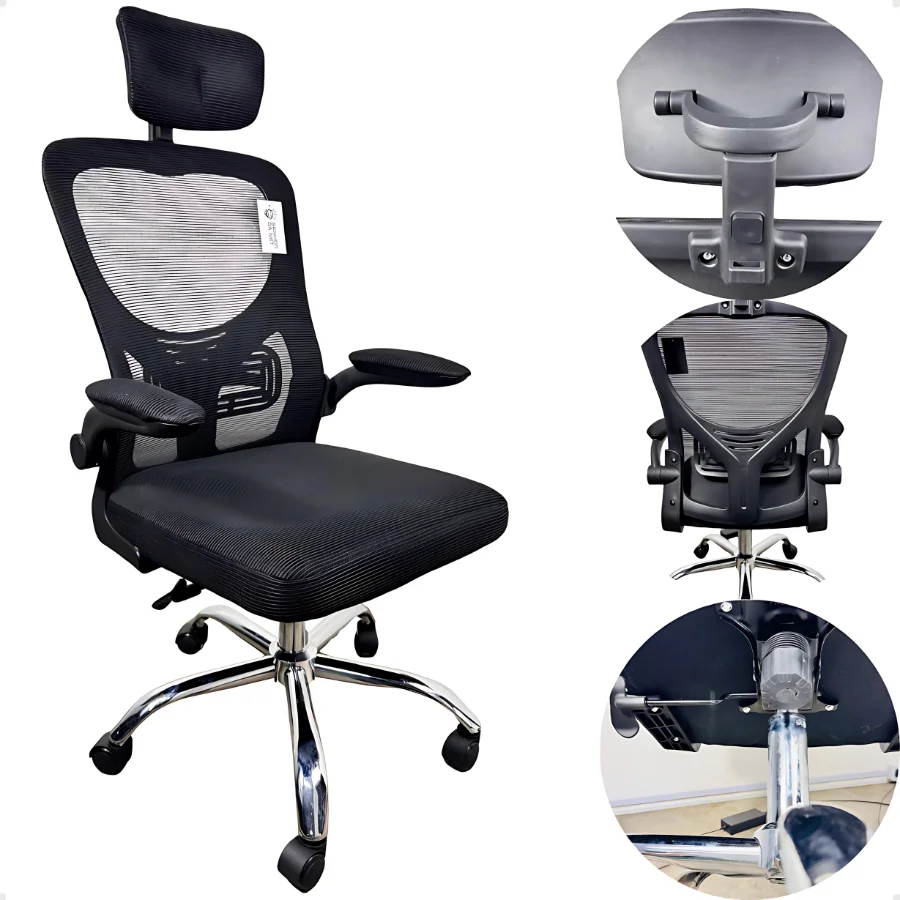 Cadeira Executiva Ergonômica Momo Design Mesh Preta com Apoio de Cabeça