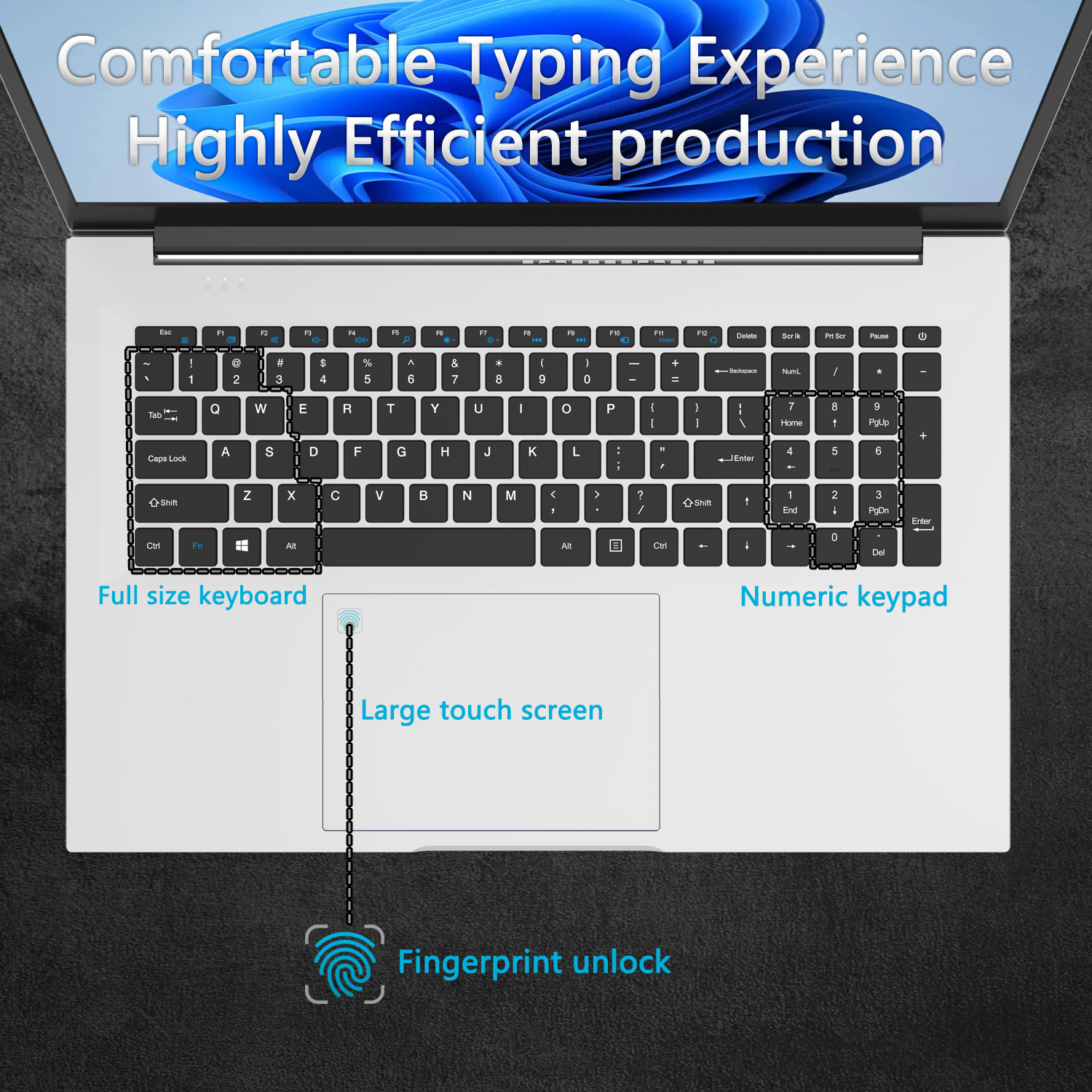 2025 nouveau 18.5 "ordinateur Portable 16GB RAM 512GB SSD Intel N150 Portable ordinateur Portable léger rétro-éclairé clavier empreinte digitale Windows 11