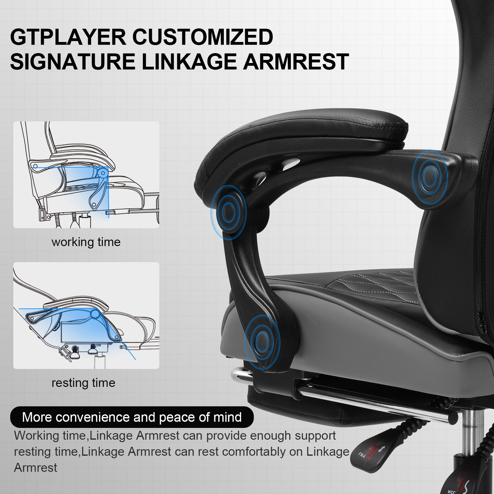 GTPLAYER Gaming Chair, Ergonomic Computer Chair with Footrest, Headrest and Lumbar Support Height Adjustable Gaming Chair 360° S
