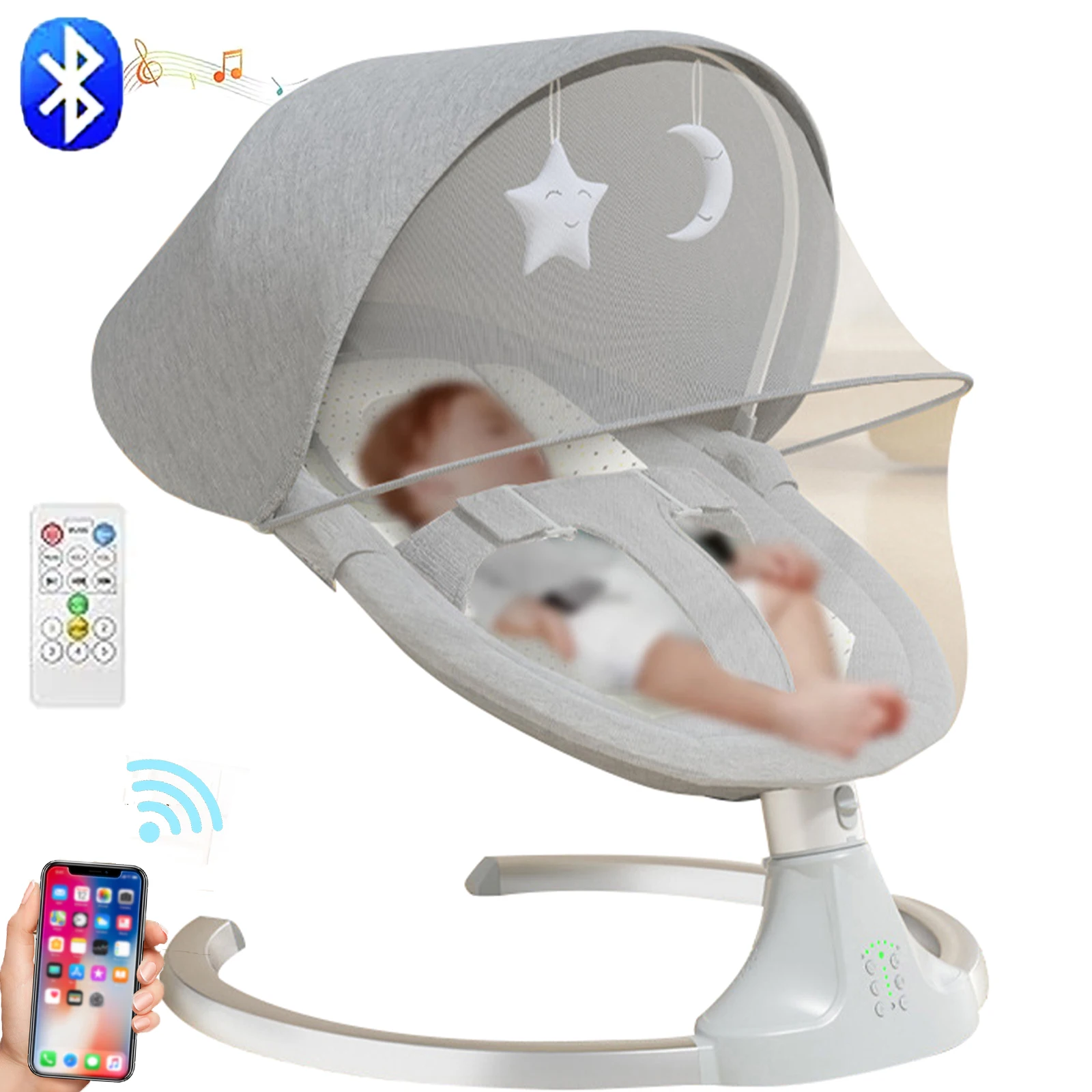Lit de bébé à bascule électrique de luxe, balançoire inclinable, chaise pivotante automatique, ceinture de sécurité à cinq points avec télécommande
