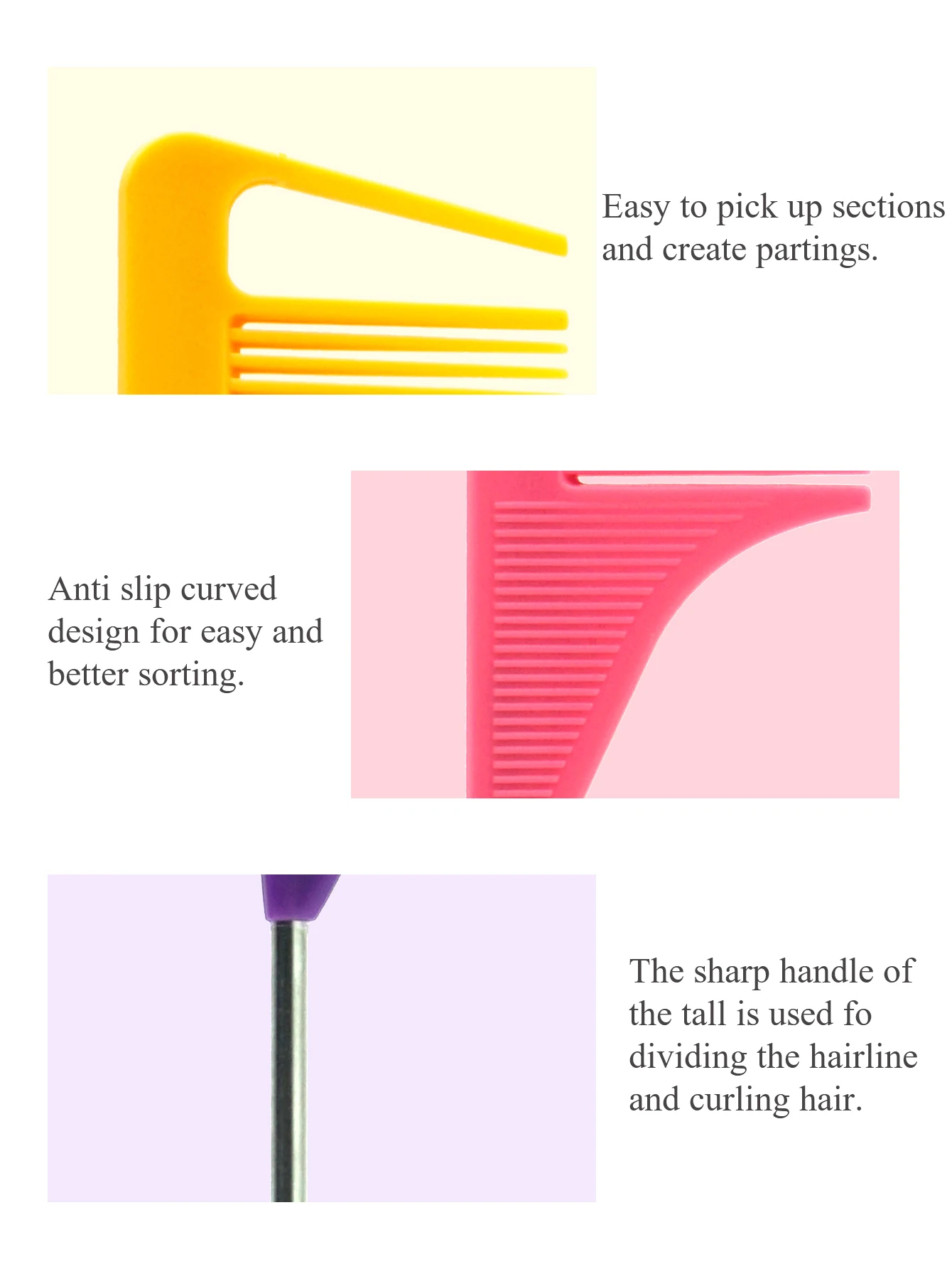 Pro Pointed Tail Salon Hairdressing ผมจัดแต่งทรงผม Anti-static หวีแปรงผมเข็มเหล็ก Pin Rat Tail Combs อุปกรณ์ตัดผม