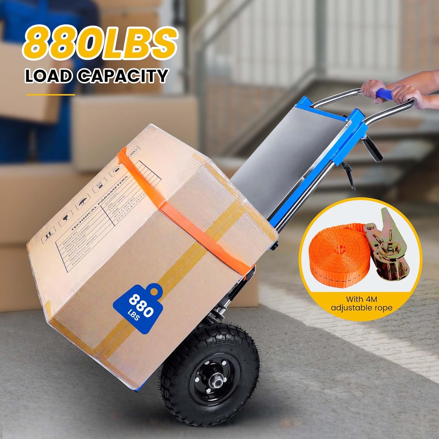 Electric Stair Climbing Dolly, 1200W Powered Stair Climbing Hand Trucks, 880lbs Capacity Folding Electric Dolly for Stairs