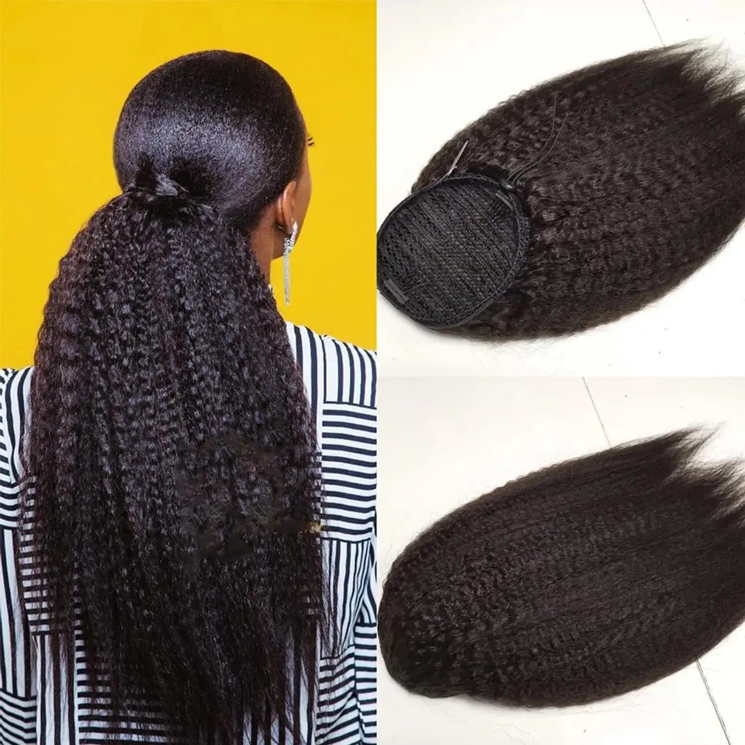 Kinky Straight Wrap Kordelzug Kinky Straight Echthaar-Pferdeschwanz für schwarze Frauen Yaki Straight Remy Echthaar-Pferdeschwanz # 1B