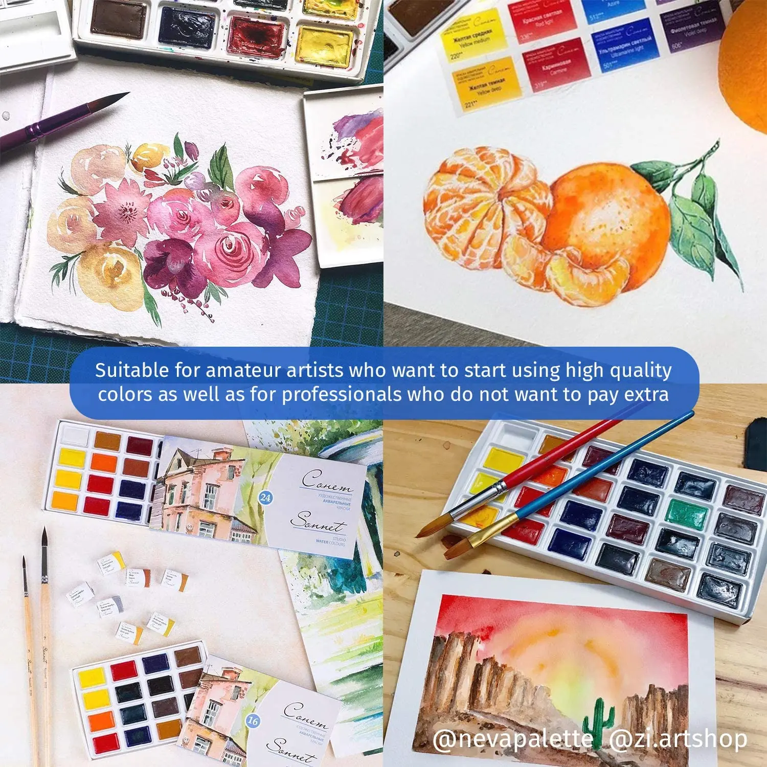 White Nights Sonnet Artists Set di colori per acquerelli 16/24 colori vivaci e vivaci Pentole complete da 2,5 ml in scatola di cartone Made in Russia