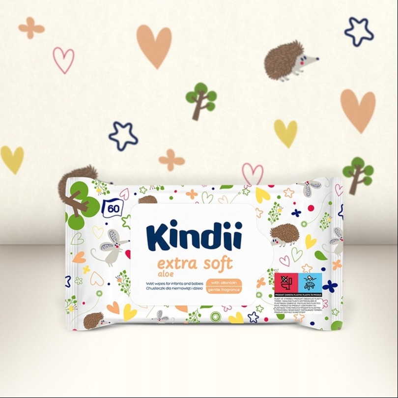 Chusteczki nawilżane Kindii extra soft aloe (60 sztuk) x 24 opakowania