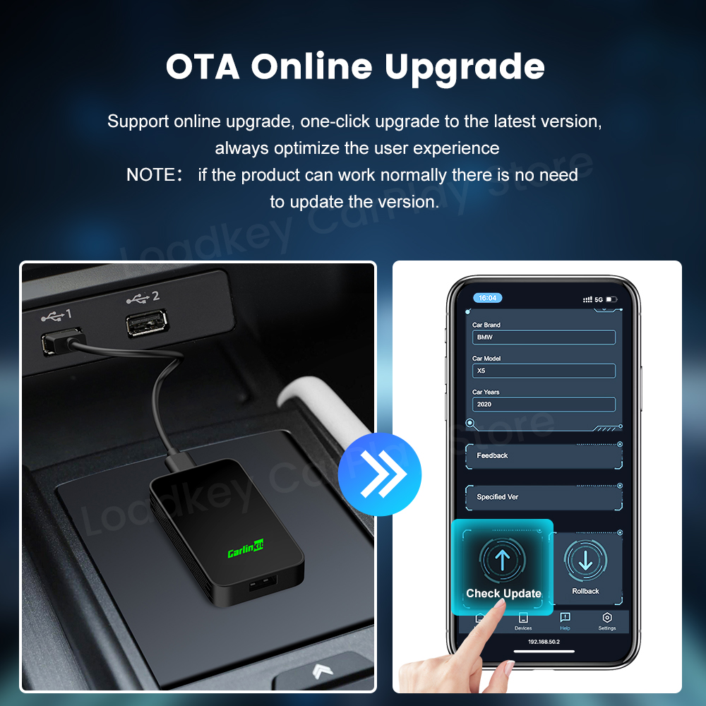 CarlinKit 5.0 CarPlay Android Auto Wireless Adapter Portable Dongle for OEM Car Radio with Wired CarPlay/Android Auto