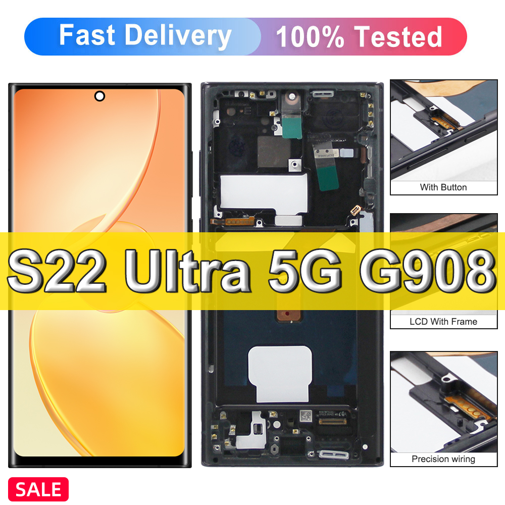 6.78" S22 Ultra Super Amoled for Samsung Galaxy S22 Ultra Lcd Display with Frame S908B S908U Digital Touch Screen Replacement