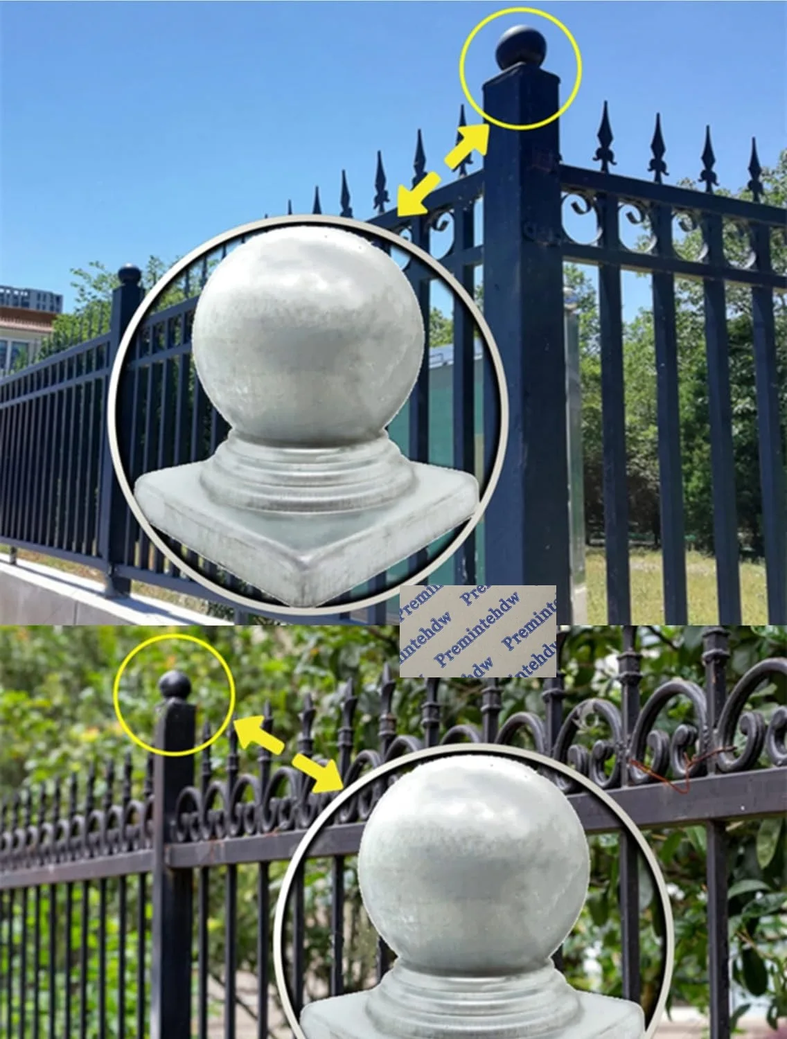 4Pcs Galvanized Steel Post Caps Ball Finial Dome For Square Round Fence Guardrail Poles