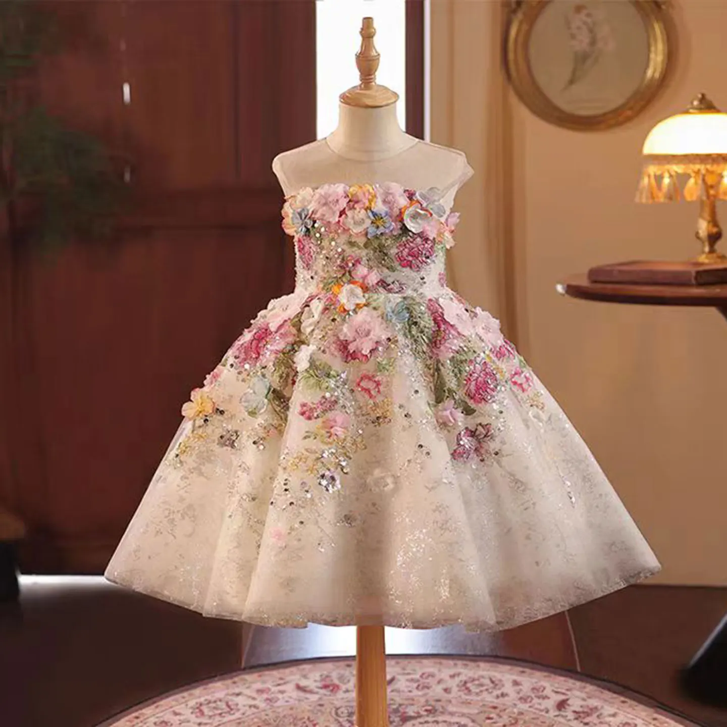 Jill Wish J404A Floral Flower Girl Dress Lace Flowers Sleeveless Princess Toddler Kids Wedding 1st Birthday Pageant Party Gown