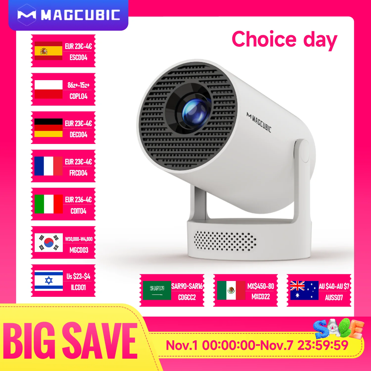 Proyector Magcubic 8K Wifi6 290ANSI Android 14 WIFI Dual Allwinner H726 BT5.0 1280*720P cine en casa portátil al aire libre HY300 Pro +
