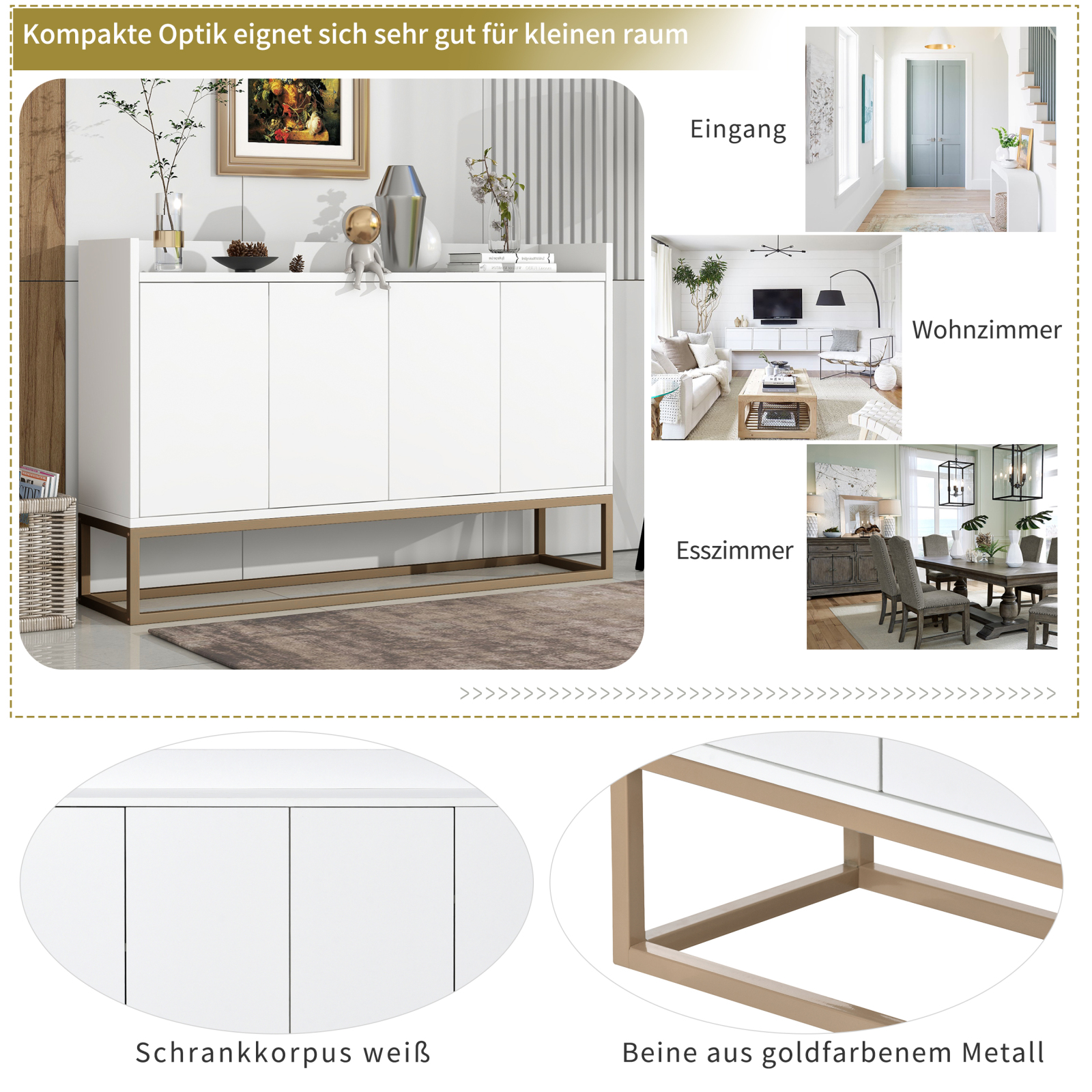Modernes Side board im minimalist ischen Stil 4-türiger griff loser Buffets chrank für Esszimmer, Wohnzimmer, Küche (weiß)